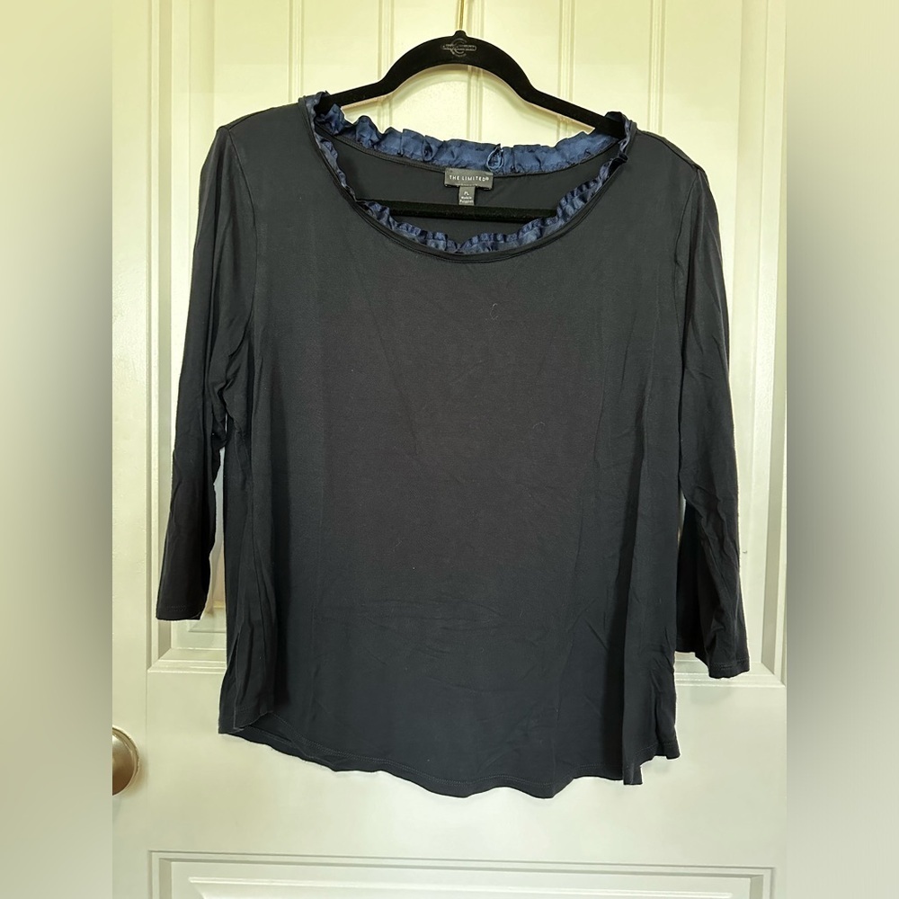 The Limited Navy 3/4 sleeved crewneck tee with ruffle neck GUC